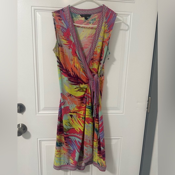 BCBGMaxAzria Colorful Abstract Midi Wrap Dress, Size Medium - Picture 1 of 6